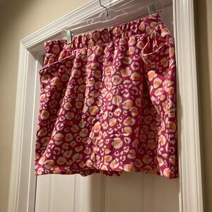 Kim Rogers Bright Pink & Orange Leopard-Style Mini Skort. French terry fabric.